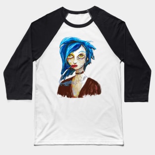 Blue Smoking Girl Baseball T-Shirt